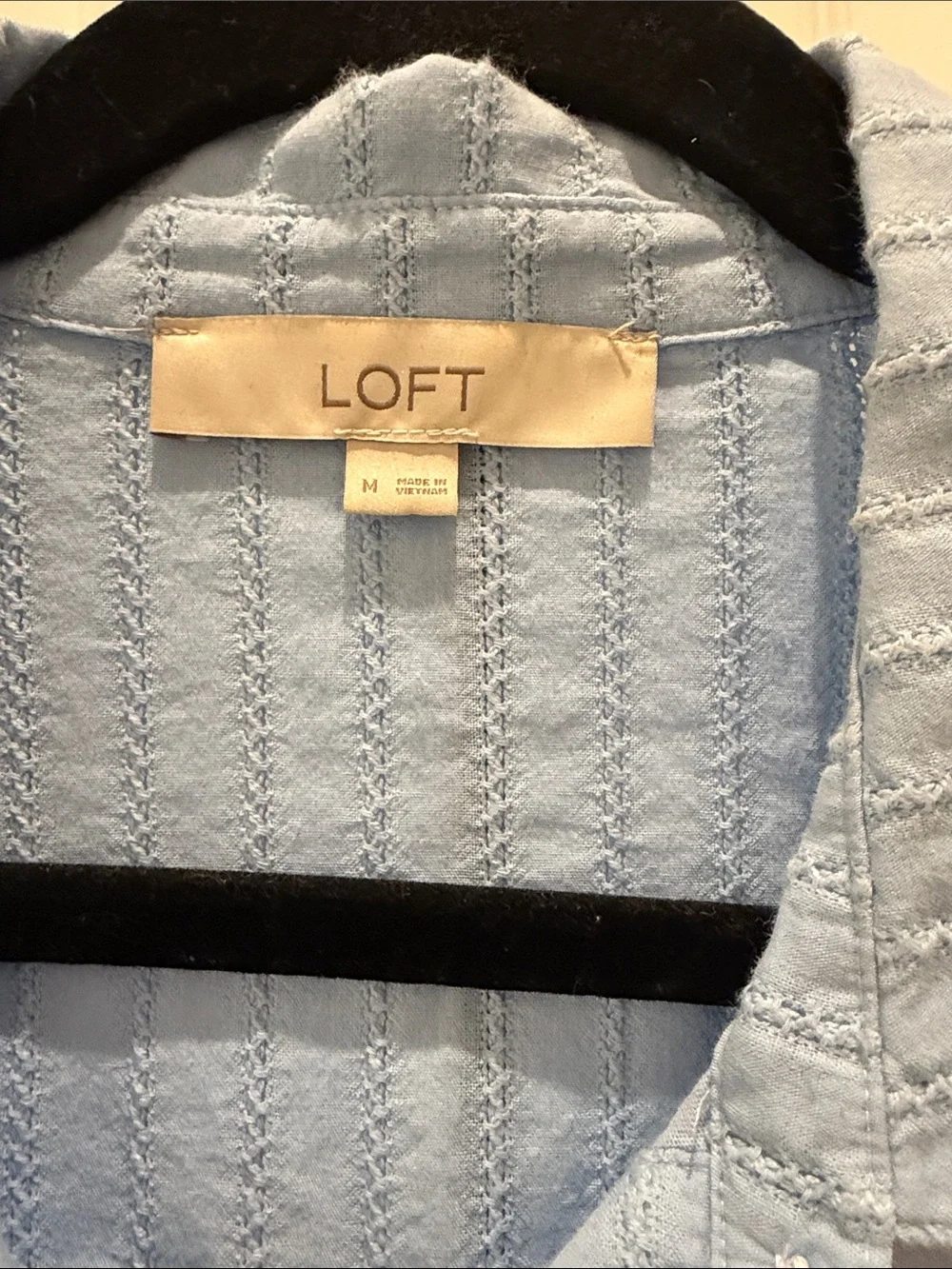 LOFT Light Blue Short-Sleeve Button Front Tie Hem Shirt - Picture 2 of 4